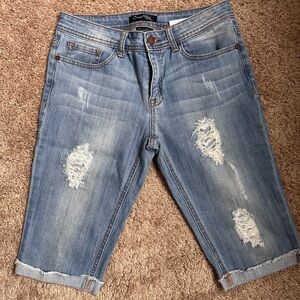 Sneak Peek Light Blue Distressed Boyfriend Jeans Bermuda Shorts